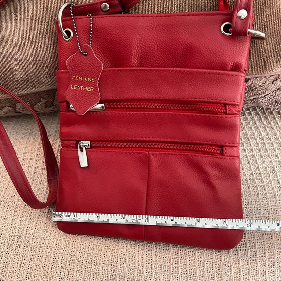 New Genuine Leather Red Crossbody Purse - Picture 3 of 3
